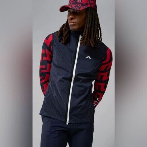 NWT J. Lindeberg Men’s Ash Light Navy Packable Full Zip Vest Golf- Size XL
